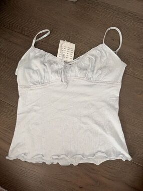 Brandy Melville Light Blue Ribbed Lettuce-Edge Tank